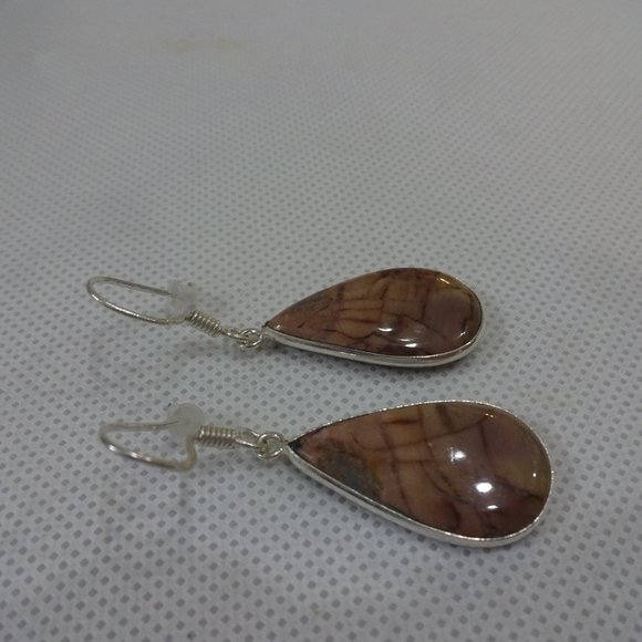 Natural "BRECCIATED MOOKAITE" Handmade Sterling Dangle Earrings #618A - Picture 1 of 3